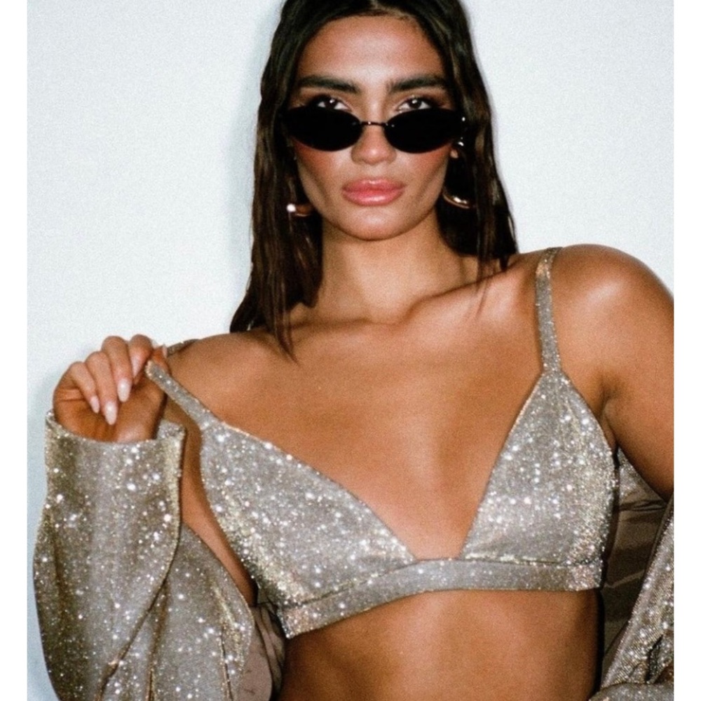 Sparkle Plunge Bralette in Metallic Gold